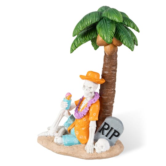 Glitzhome® 11.5" Halloween Polyresin Skeleton on Beach Table Decor